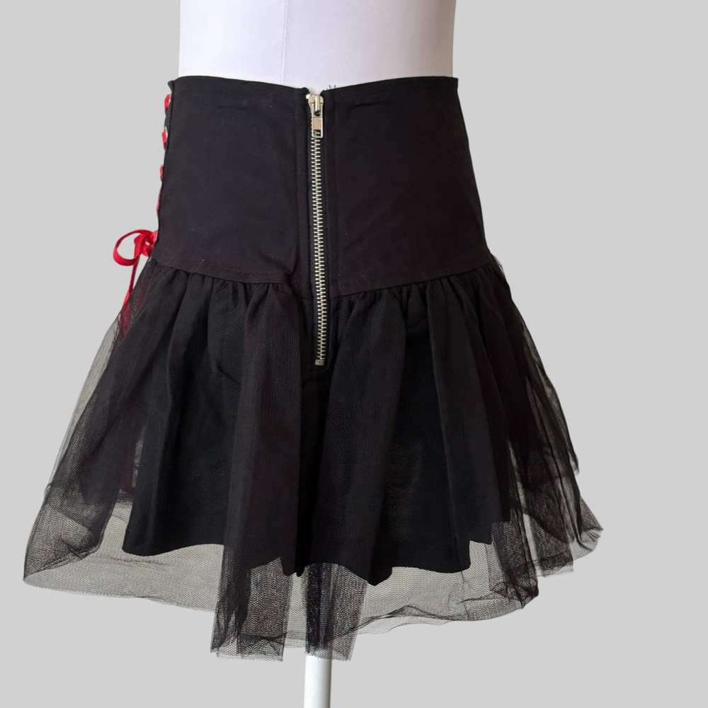 Dolls Kill Widow Black Lace Up Tulle Mini Skirt Small - Picture 5 of 8